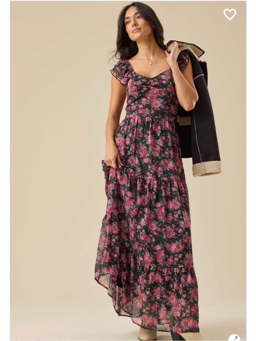 Altar'd State Black Maxi Dress with Pink Floral Print
